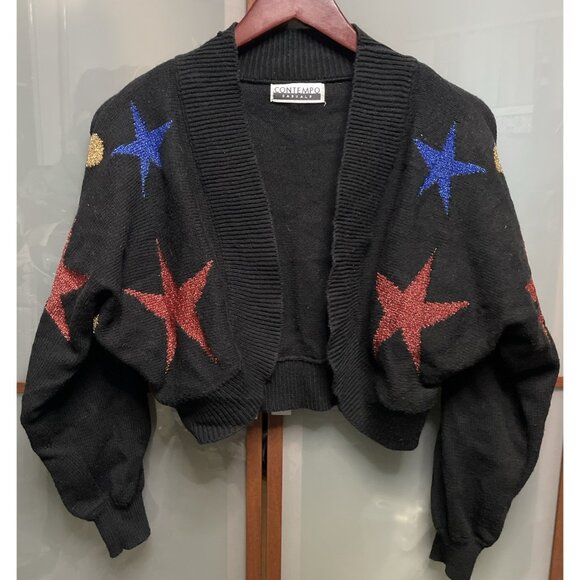 Contempo Casuals Vintage Open Front Knit Sweater Cardigan Shrug Stars Size S/M - Picture 1 of 6